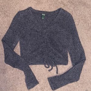 Wild Fable Small tight fitting crop top long sleeve V-neck sweater-dark gray